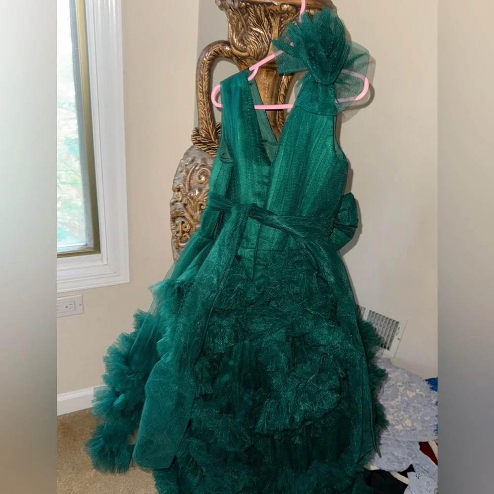 Designer Emerald Green Girls Holiday dress - Picture 2 of 2